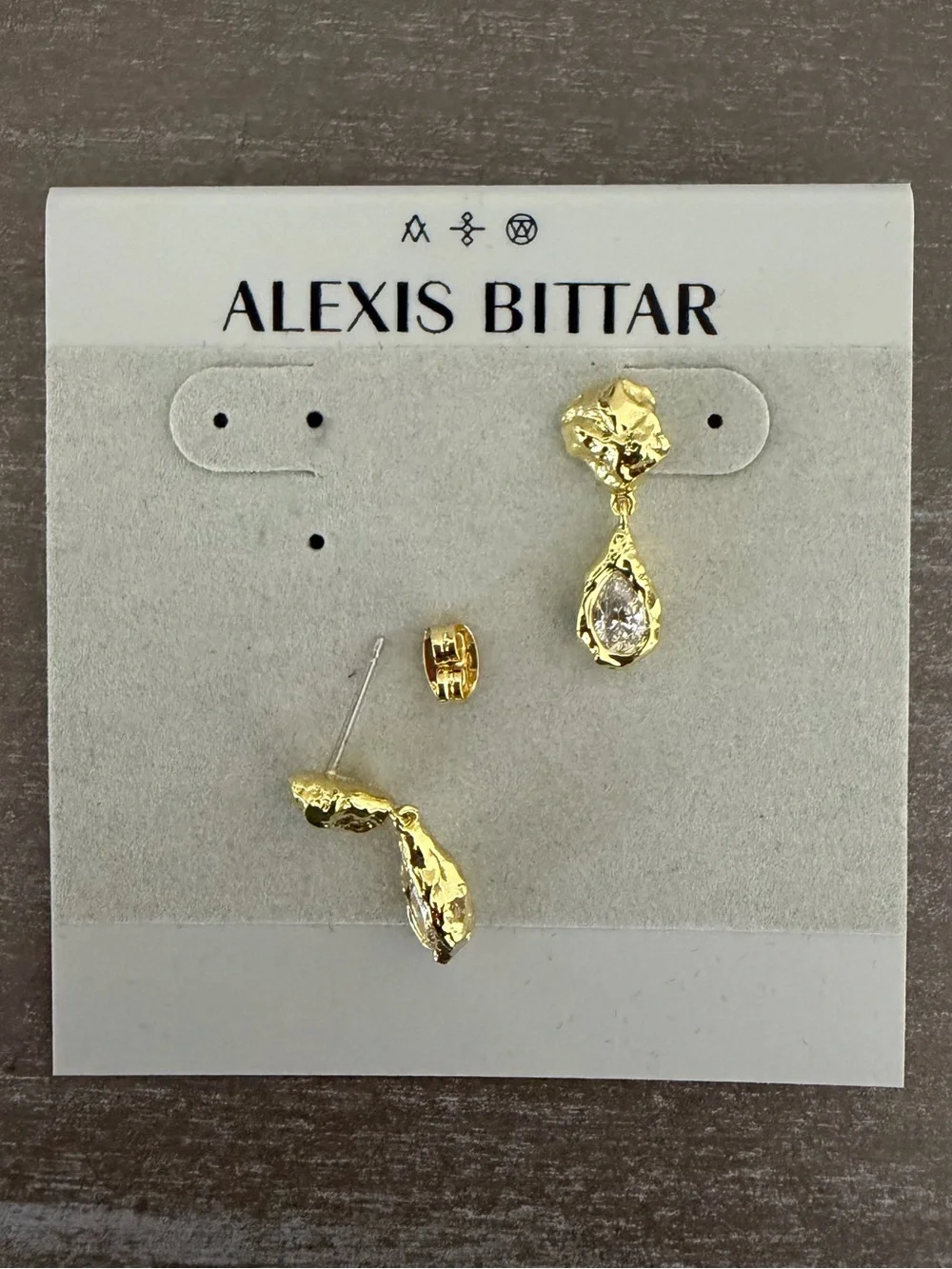Alexis Bittar Nugget Crystal Teardrop Gold Tone Drop Earrings
